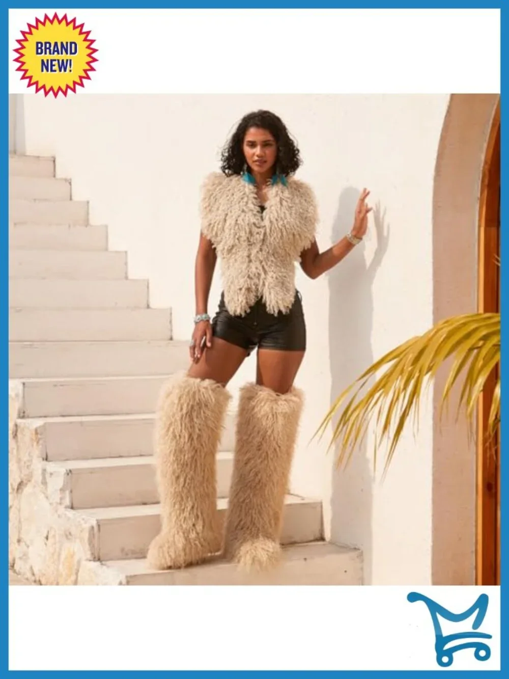 Over the Knee Fur Boots - Women's Faux Fur Thigh High Tall Snow Boots Round Toe